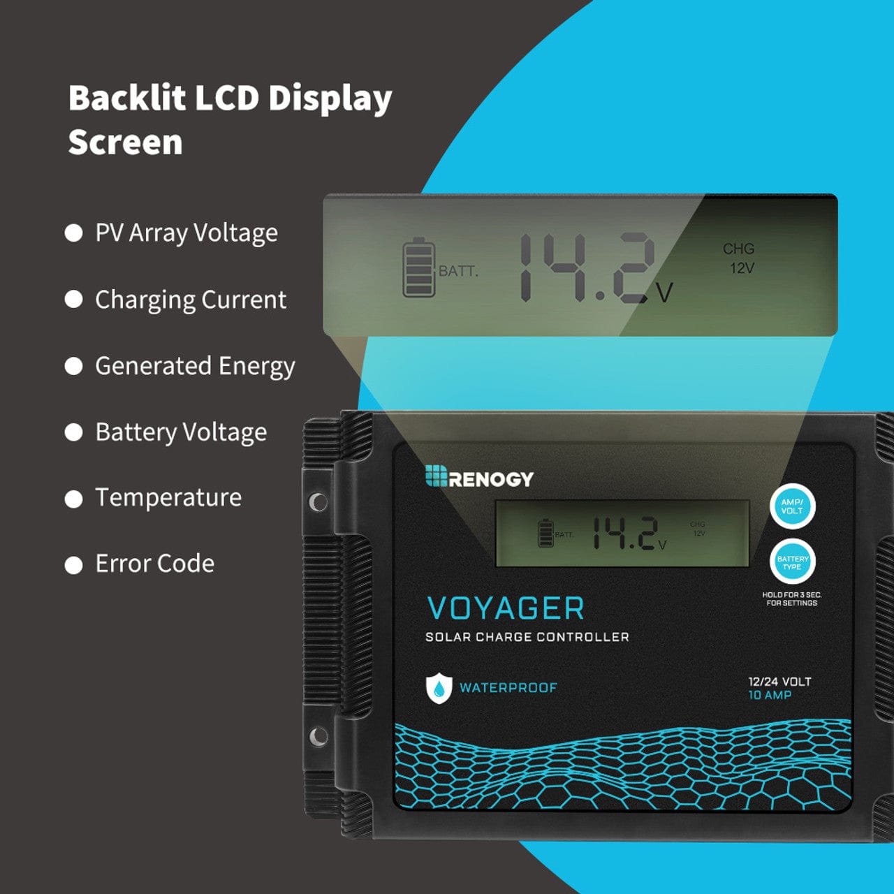 Renogy New Edition Voyager 20A PWM Waterproof Solar Charge Controller Renogy Solar Charge Controllers