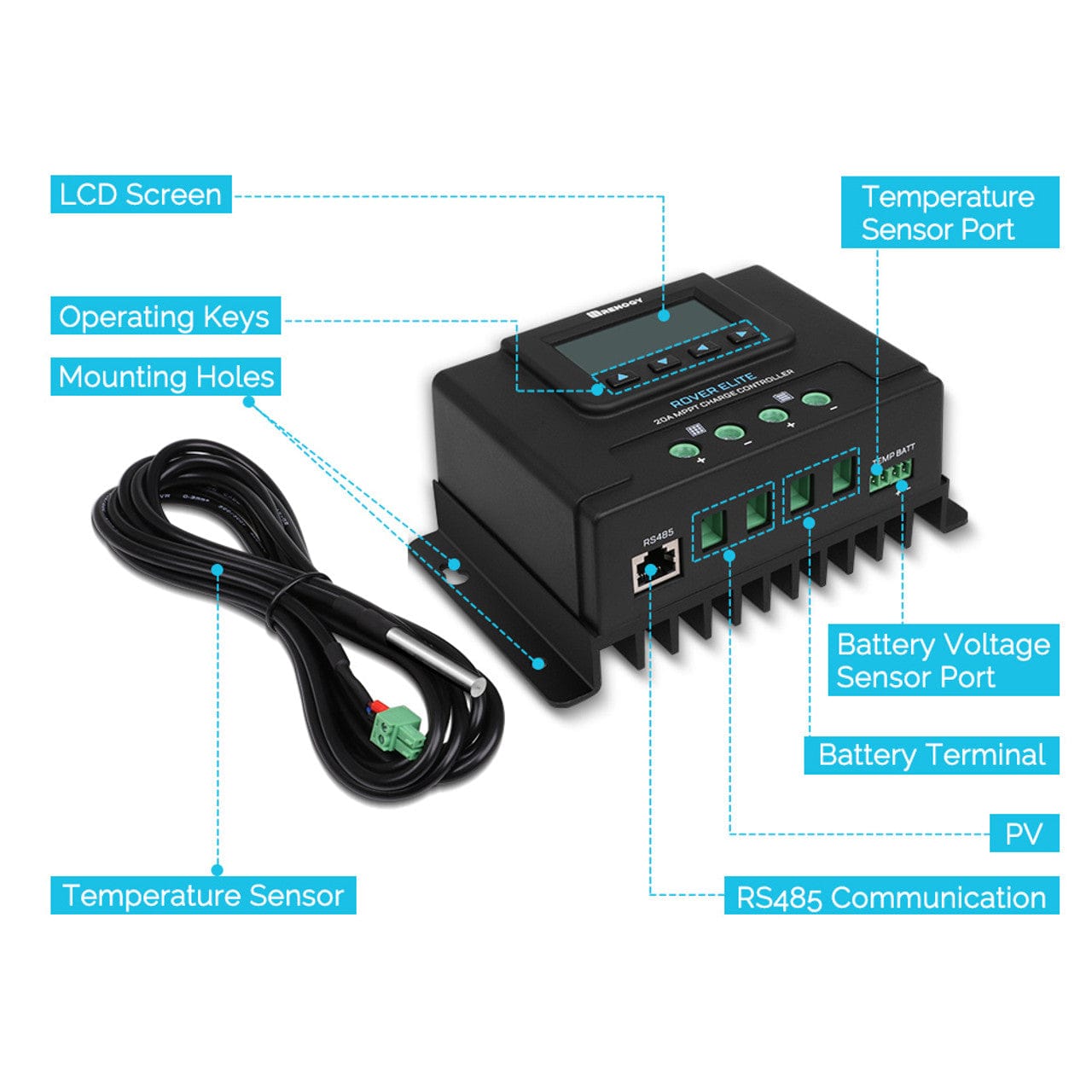 Renogy Rover Elite 20A MPPT Solar Charge Controller Renogy Solar Charge Controllers