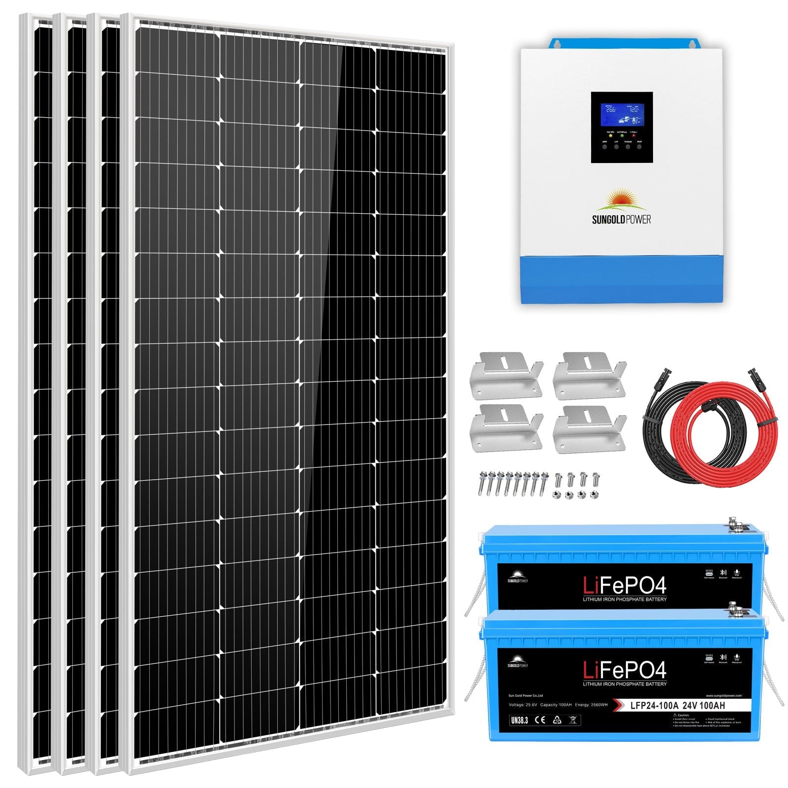 Solar Kit 3000W 24V Inverter 120V output Lithium Battery 800 Watt Solar Panel SGKT-3PRO SunGoldPower Off Grid Solar Kit