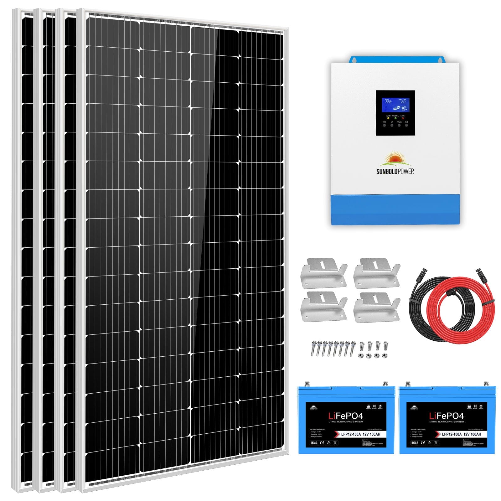 Solar Kit 3000W 24V Inverter 120V output Lithium Battery 800 Watt Solar Panel SGKT-3PRO SunGoldPower Off Grid Solar Kit