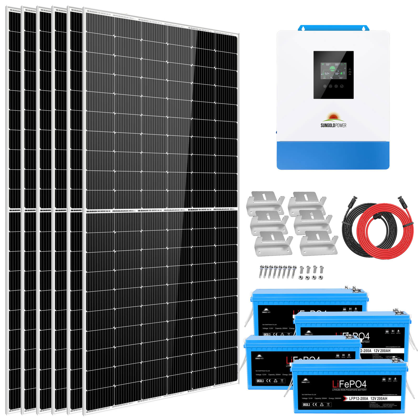 Solar Kit 5000W 48V 120V output 10.24KWH Lithium Battery 2700 Watt Solar Panel SGK-5PRO SunGoldPower Off Grid Solar Kit