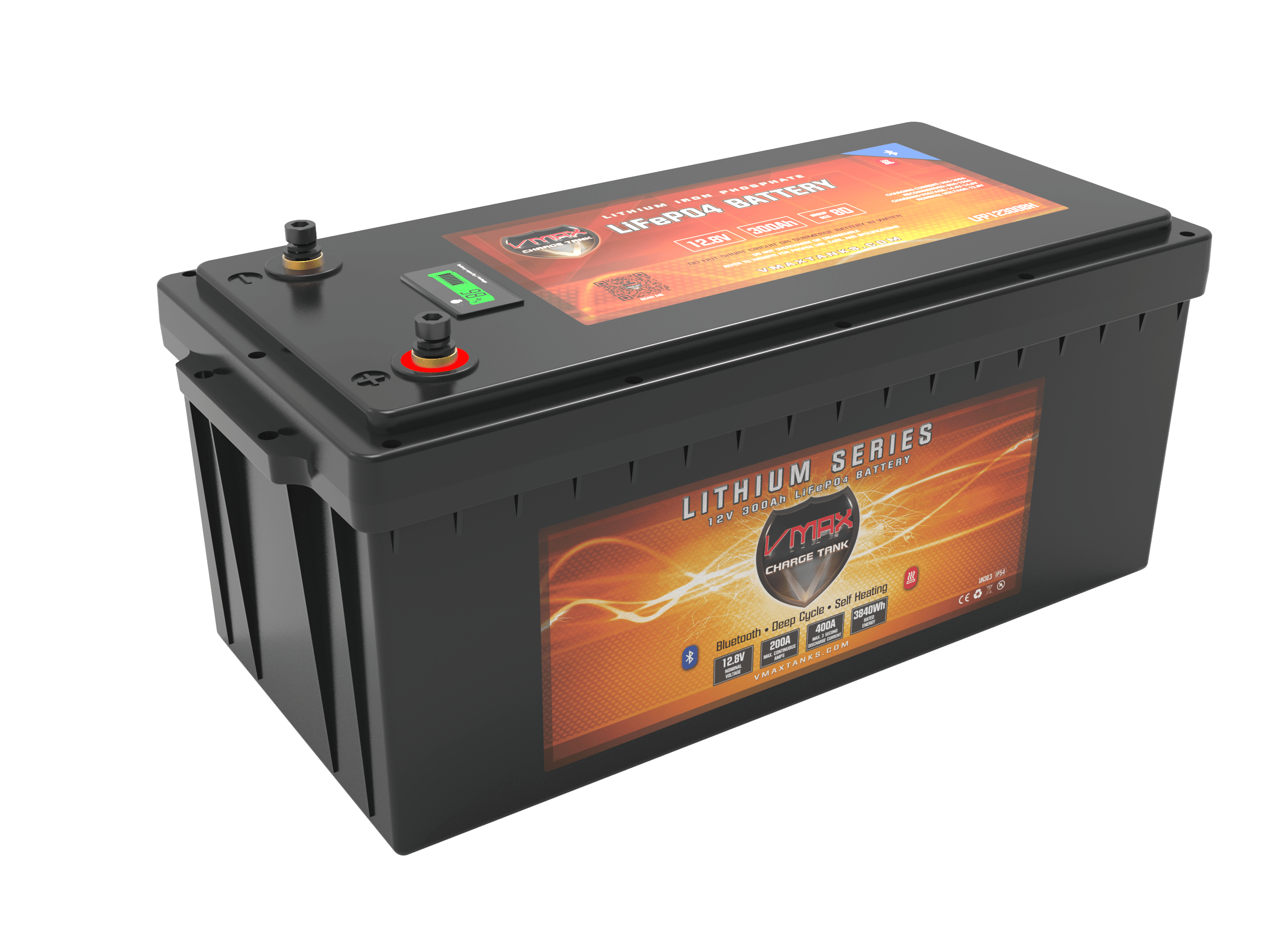 Vmaxtanks LFP12300BH LiFePO4 Li-Iron 12V 300AH Battery W/200A BMS/LED Display/BT/Heater Vmaxtanks In Stock Vmaxtanks Deep Cycle Batteries
