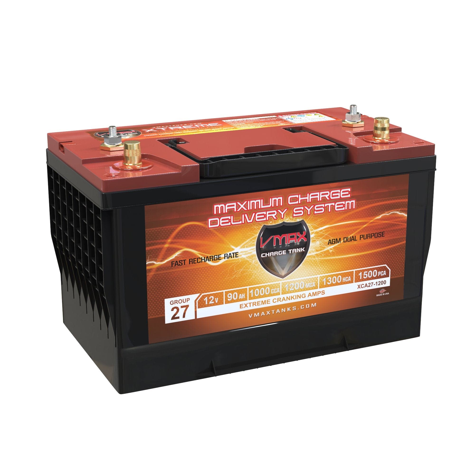 Vmaxtanks XCA27-1200 90ah Xtreme Cranking Amps AGM Battery Vmaxtanks In Stock Vmaxtanks Deep Cycle Batteries