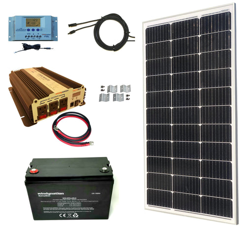 Windy Nation 1x 100Ah Battery + 1x P30L Charge Controller + 1x 1500W Inverter + 1x 100W Monocrystalline Solar Panel Complete kit Windy Nation In Stock Solar Panel Kits