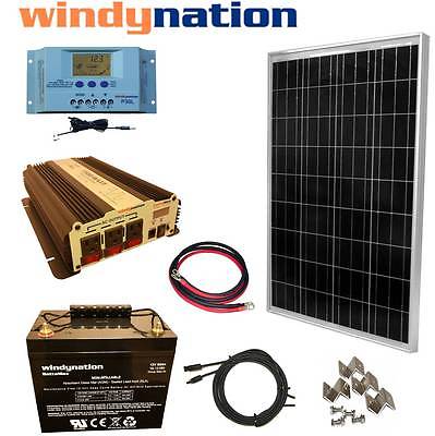 Windy Nation 1x 80Ah AGM Battery + 1x 1500W Inverter + 1x 100W 12V Polycrystalline Solar Panel Kit Windy Nation In Stock Solar Panel Kits