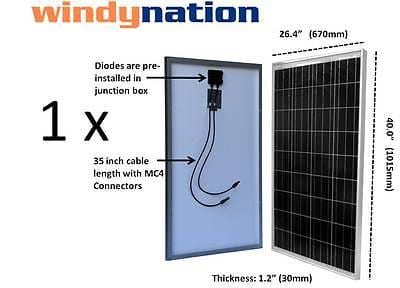 Windy Nation 1x 80Ah AGM Battery + 1x 1500W Inverter + 1x 100W 12V Polycrystalline Solar Panel Kit Windy Nation In Stock Solar Panel Kits