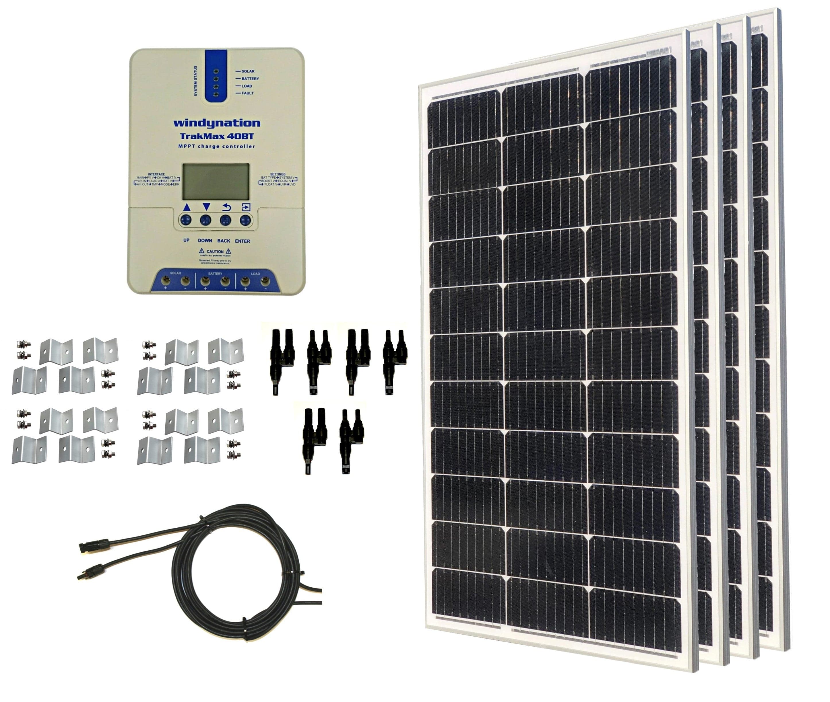 Windy Nation 1x TrakMax MPPT 40A Charge Controller + 4x 100W Monocrystalline Solar Panel Kit Windy Nation In Stock Solar Panel Kits