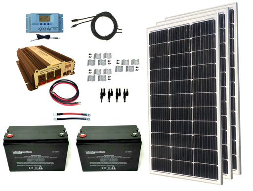 Windy Nation 2x 100Ah Battery + 1x P30L Charge Controller + 1x 1500W Inverter + 3x 100W Monocrystalline Solar Panel Complete Kit Windy Nation In Stock Solar Panel Kits