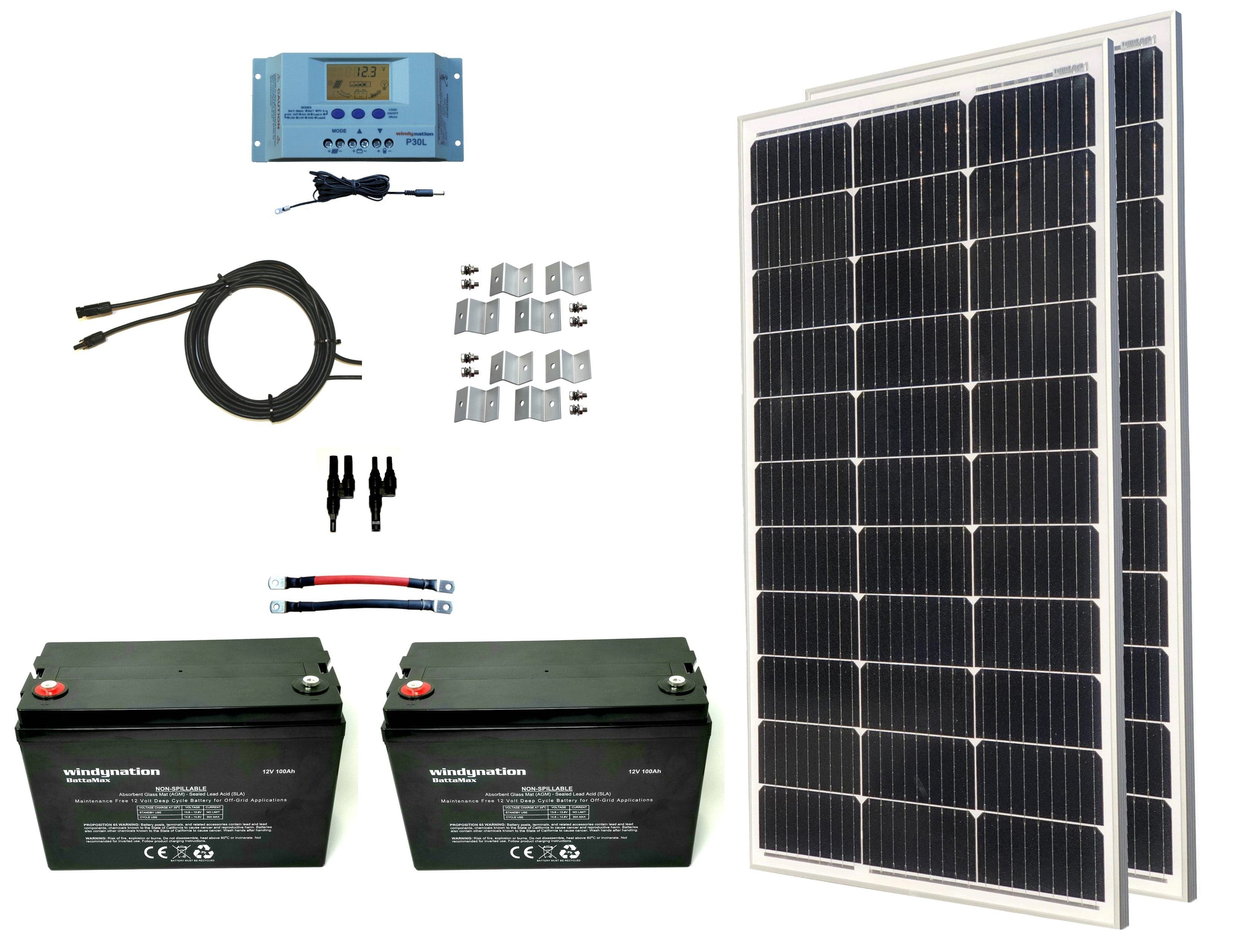 Windy Nation 2x 100Ah Battery + 2x 100W Monocrystalline Solar Panel Kit Windy Nation In Stock Solar Panel Kits