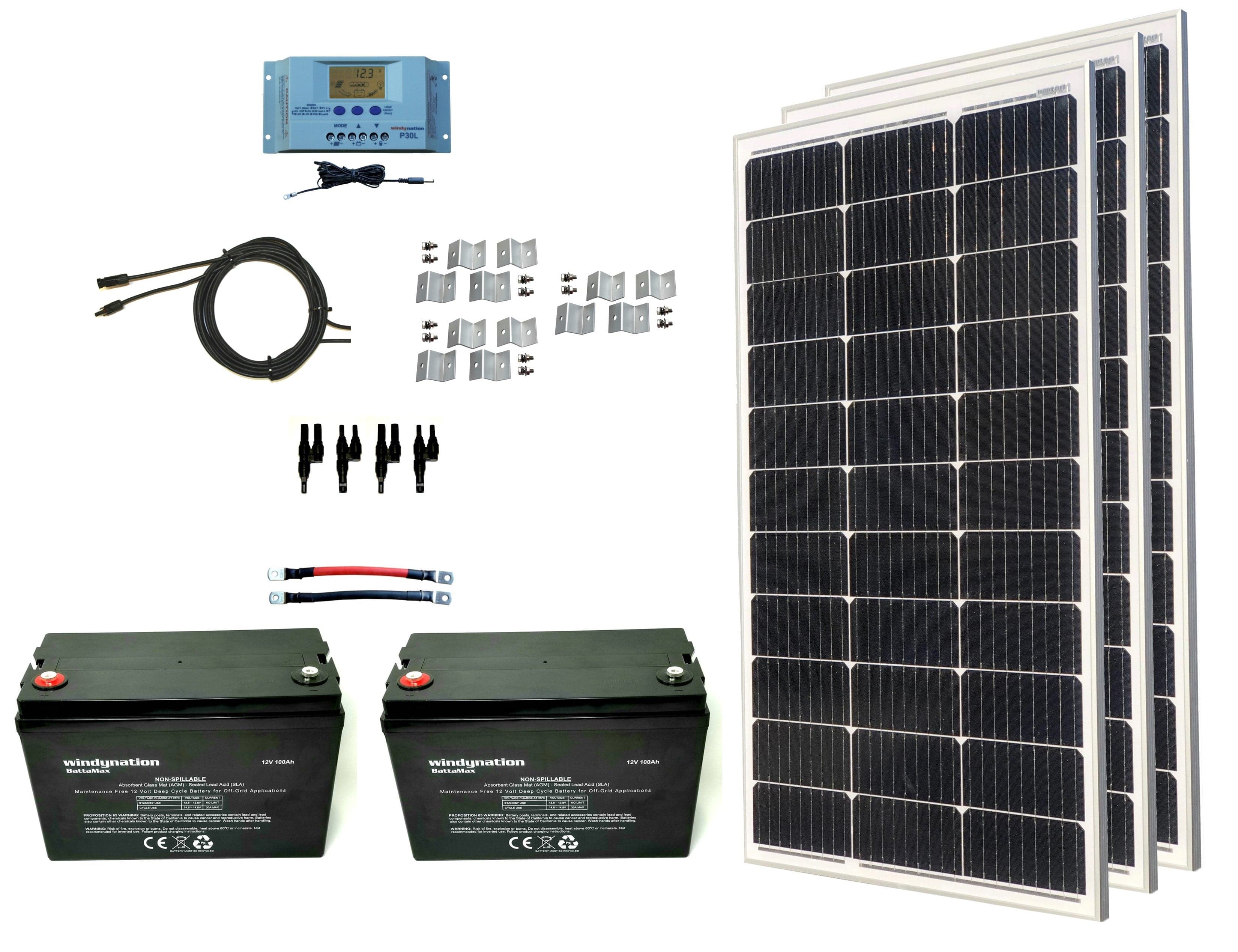Windy Nation 2x 100Ah Battery + 3x 100W Monocrystalline Solar Panel Kit Windy Nation In Stock Solar Panel Kits