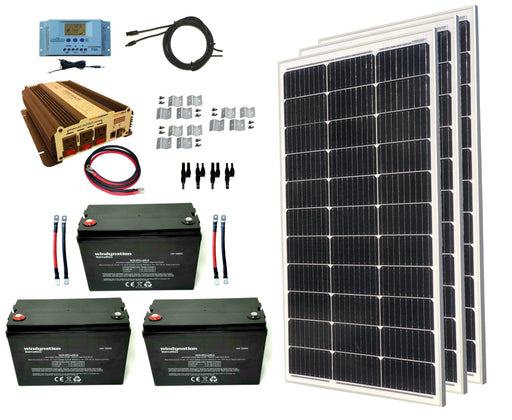 Windy Nation 3x 100Ah Battery + 1x P30L Charge Controller + 1x 1500W Inverter + 3x 100W Monocrystalline Solar Panel Complete Kit Windy Nation In Stock Solar Panel Kits