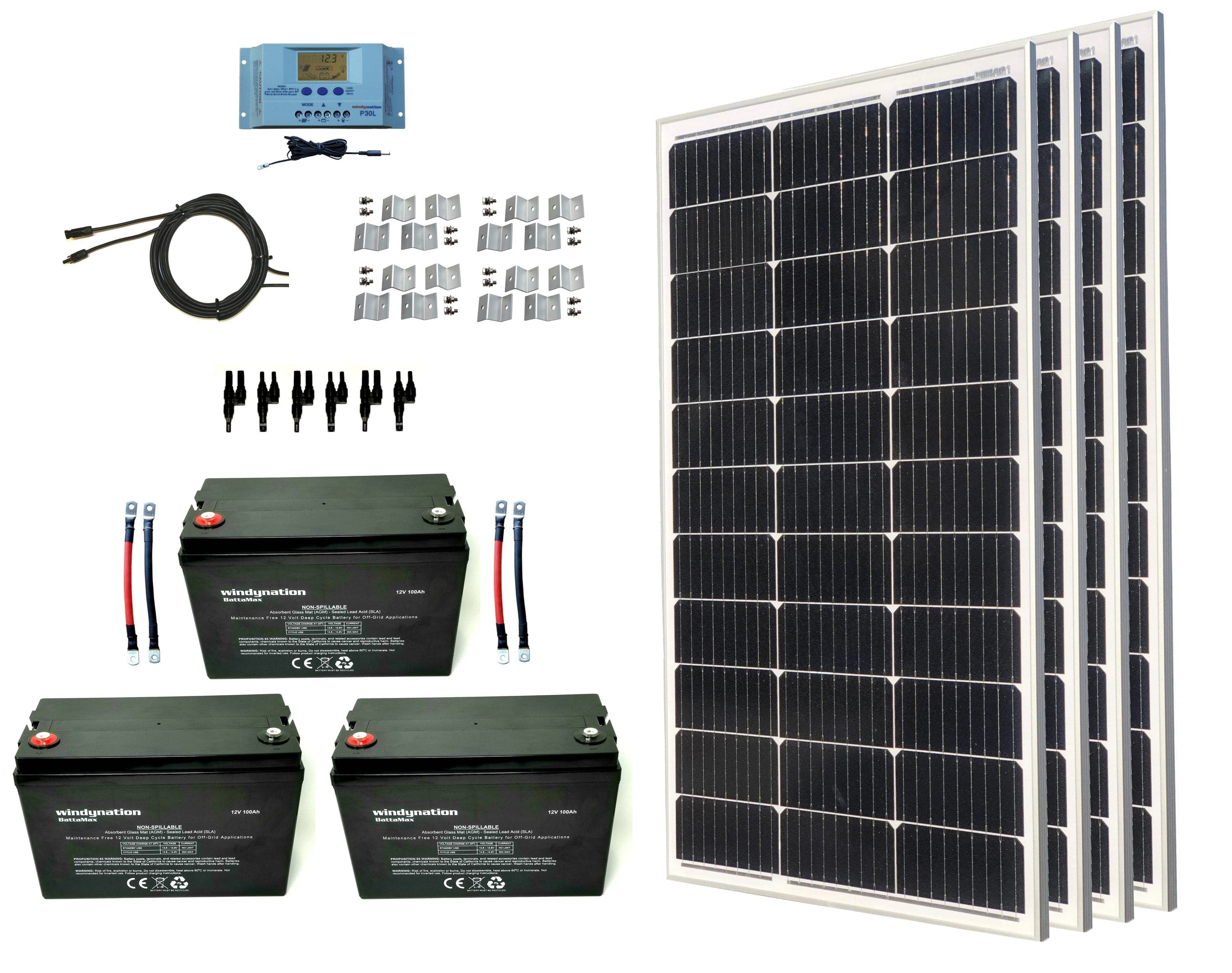 Windy Nation 3x 100Ah Battery + 4x 100W Monocrystalline Solar Panel Kit Windy Nation In Stock Solar Panel Kits