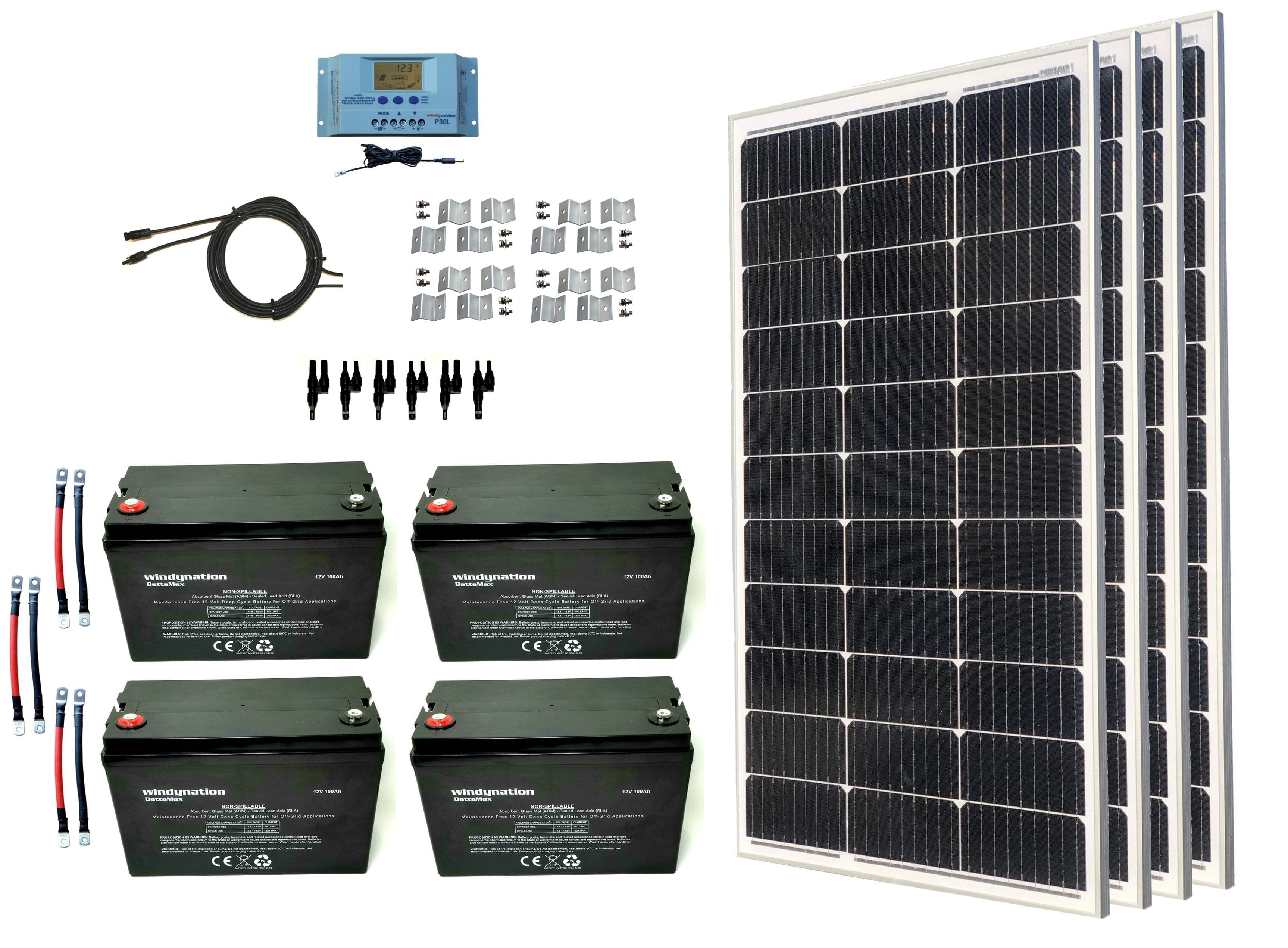 Windy Nation 4x 100Ah Battery + 4x 100W Monocrystalline Solar Panel Kit Windy Nation In Stock Solar Panel Kits