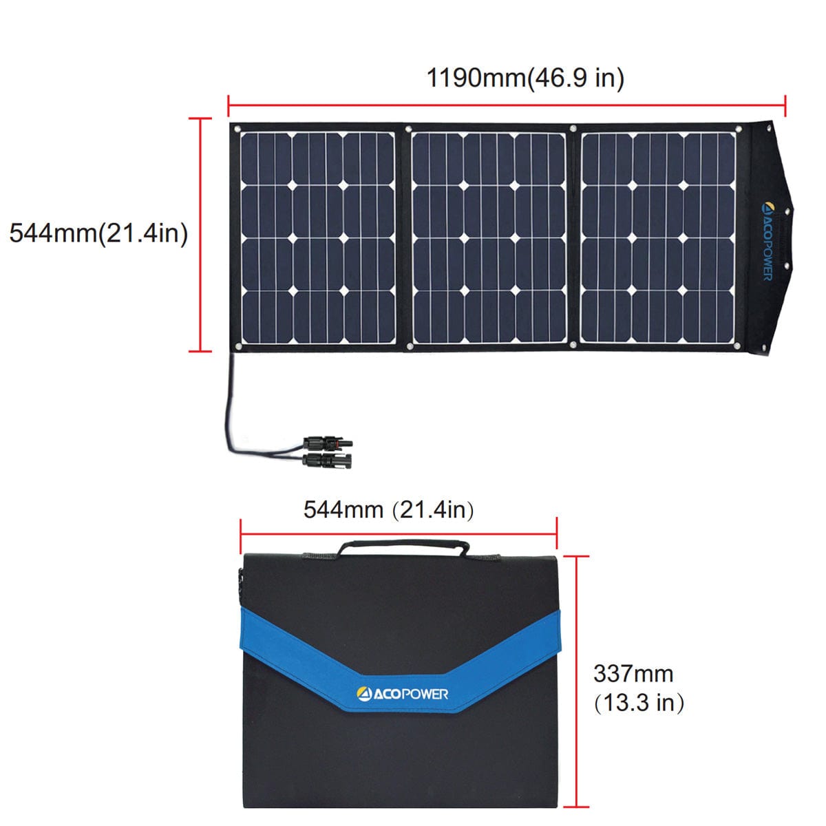 High Efficiency 90W Tri-Fold  Foldable Solar Panel Kit Suitcase AcoPower Portable Panels