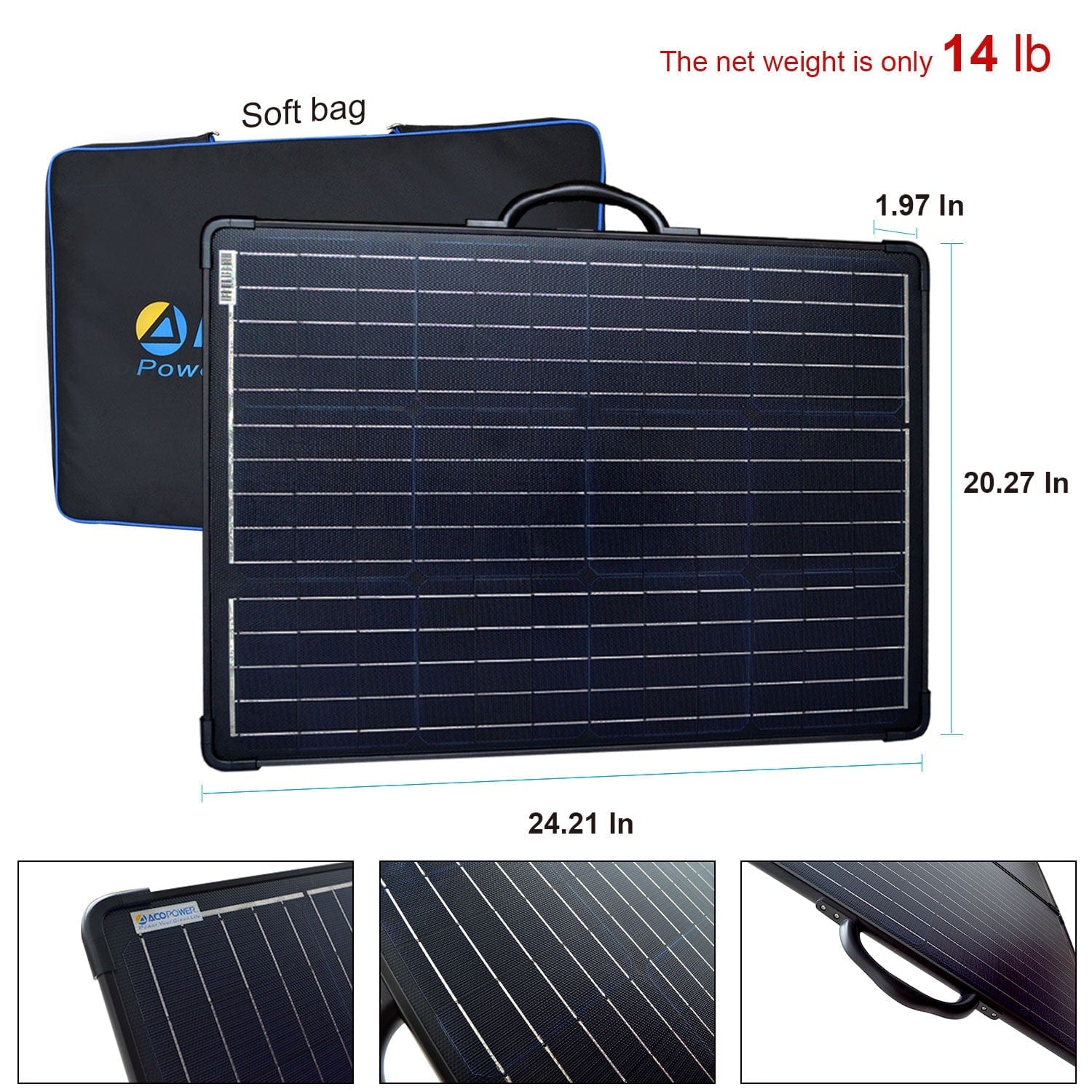 Plk 120W Portable Solar Panel Kit, Lightweight Briefcase with 20A Charge Controller AcoPower Portable Panels